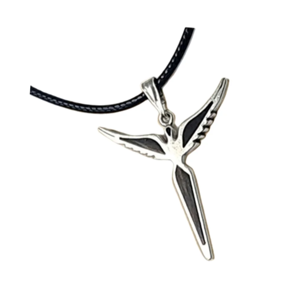 Sterling Silver and Black Onyx Angel with Wings Pendant Necklace